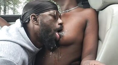 SLURPING ON HER CHOCOLATE LIL TITS WHILE PLAYING WITH HER WET LIL CLIT!!!!!!!!!