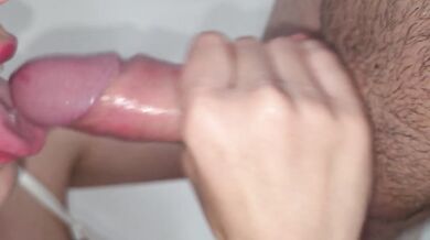 Busty wife gives me deepthroat with cum swallowing