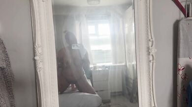 Riding myself with my dildo in front of mirror