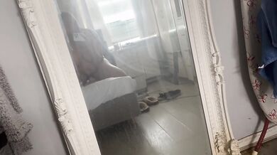 Riding myself with my dildo in front of mirror