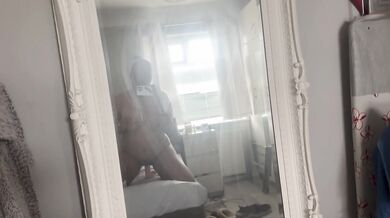 Riding myself with my dildo in front of mirror