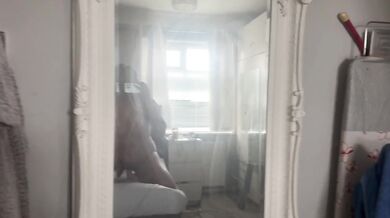 Riding myself with my dildo in front of mirror