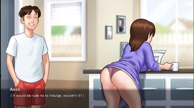 Hot housewife fucked by her tenant in the kitchen quickie - summertime saga