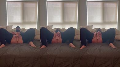 Horny hoodie woman pleasures self
