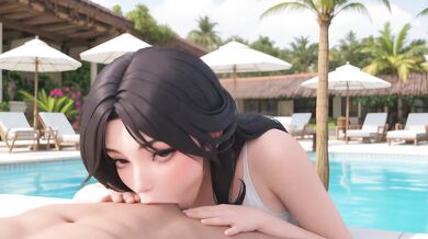 AI Generated - Hot Turquoise Bikini Babe POV Messy BJ Big Natural Tits Luxury Lounge