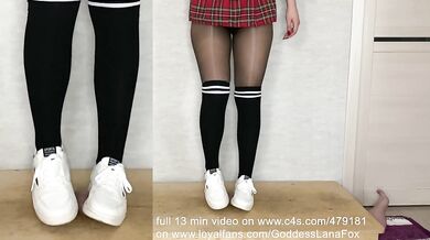 Schoolgirl Trampling Cock & Balls in Trainers & Knee Socks