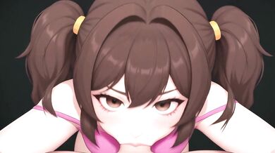 AI Generated - Enchanting Brown Ponytails Pink Accent Deepthroat & Creampie Bedroom Glow