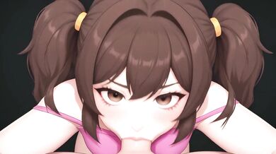 AI Generated - Enchanting Brown Ponytails Pink Accent Deepthroat & Creampie Bedroom Glow