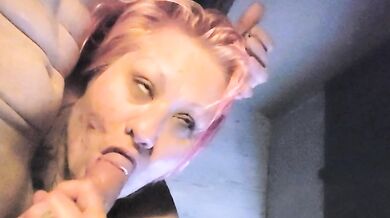 Pink haired BBW sucks my cock