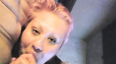 Pink haired BBW sucks my cock