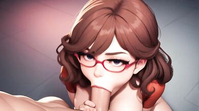 AI Generated - Gorgeous Brown Hair Nerdy POV Sloppy Suck Huge Shiny Boobs