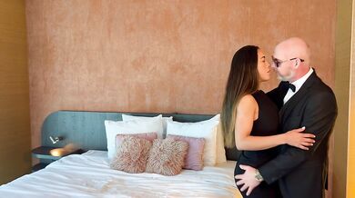 Old man makes young Latina cry in hotel room