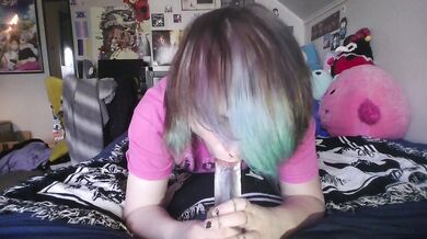 Petite goth slut loves gagging on dick (full vid on OF)