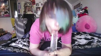 Petite goth slut loves gagging on dick (full vid on OF)
