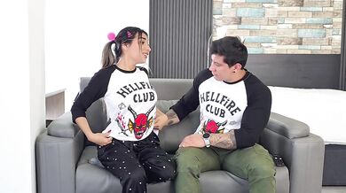 The last episode of Stranger Things ended with sex on the couch and a creampie inside her tight pussy