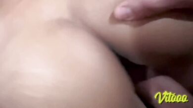 My friend fucks like crazy and I end up cumming on her shiny ass