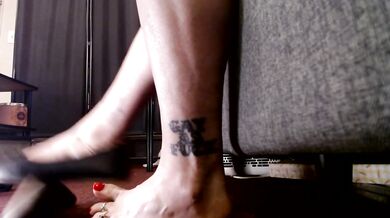 Closeup Shoeplaying Ballet Flats Red Toenails