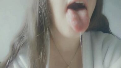 Just a horny student with her mouth dripping waiting for some hard cock to full her mouth