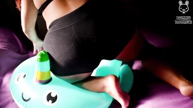 Cute girl unbox blow and ride big narwal inflatable - Bunny Looner