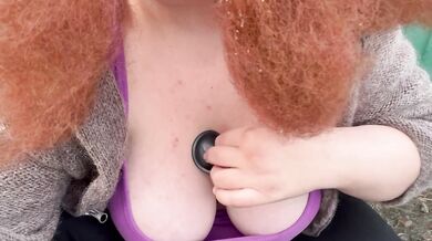 Big titty ginger girl outdoor solo masturbation at home