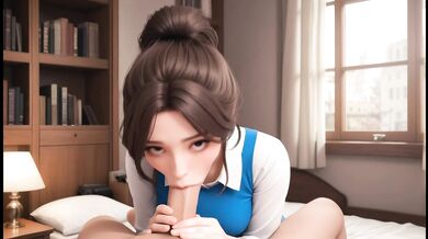 AI Generated - Sexy Brown Hair Bun Girl POV Deepthroat Massive Boobs Bedroom