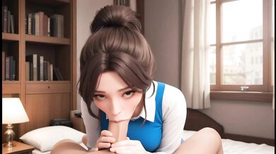 AI Generated - Sexy Brown Hair Bun Girl POV Deepthroat Massive Boobs Bedroom