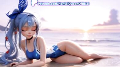 Blue-Haired Catgirl Cosplay Beach Tease – Hentai Anime Neko Bikini Seduction