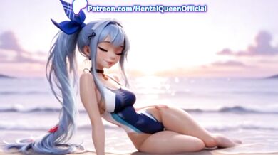Blue-Haired Catgirl Cosplay Beach Tease – Hentai Anime Neko Bikini Seduction