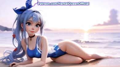 Blue-Haired Catgirl Cosplay Beach Tease – Hentai Anime Neko Bikini Seduction