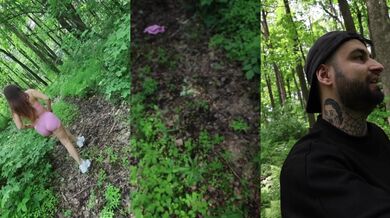 My friend's mother naked is playing hide-and-seek in the forest.