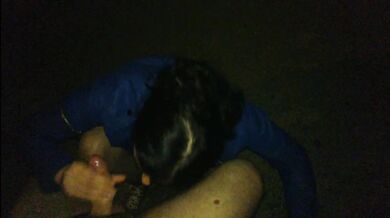 Mature slut gives outdoor blowjob with cum in mouth