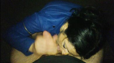 Mature slut gives outdoor blowjob with cum in mouth
