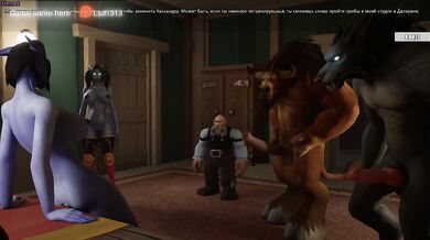 A huge tauren cock stretches a draenei girl's pussy in public. World Of Warcraft. part 2