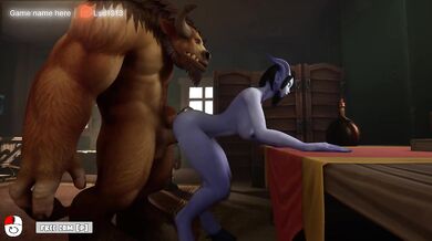 A huge tauren cock stretches a draenei girl's pussy in public. World Of Warcraft. part 2
