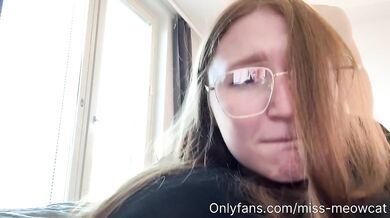 Innocent College Girl in Glasses Moans from First Blowjob While I Finish on Her Face