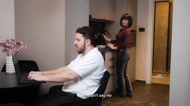 Secretary MariMoore deep-throats a cock and has rough sex with her boss while his wife is in the next room
