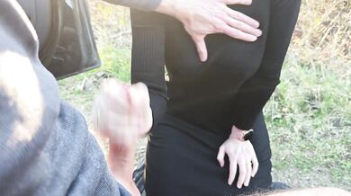 Hot public blowjob from blonde MILF near busy road
