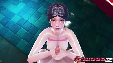 Tamaki's Pool Fantasy - Perfect Body Anime Girl in Hentai with Hot Handjob on Big Dick, Sloppy Blowjob with Moans, and Deepthroat Cumshot