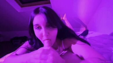 She lick his dick in the pose, to show her cute ass and feet