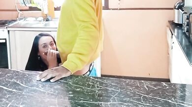 Stepmom gets a surprise fuck in the kitchen from her stepson, taboo sex