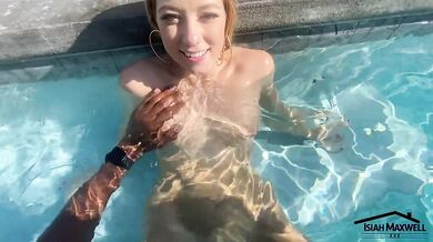 Blonde College Chick Gets Fucked in Pool and Pool Side by BBC