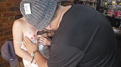 Hot cute blonde gets tatoo next to her nipple