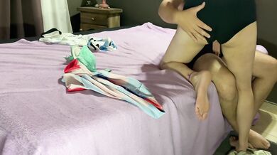 While my boyfriend is watching the game, I'm playing with his friend in the bedroom, and he catches us!