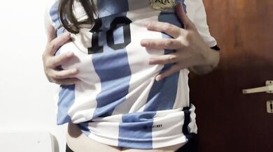 Argentina fan strips for her boyfriend, steamy foreplay and football passion