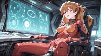 Asuka Langley has some solo fun time in cockpit (Evangelion)
