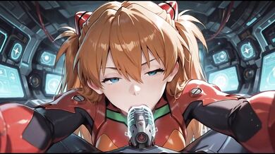 Asuka Langley has some solo fun time in cockpit (Evangelion)