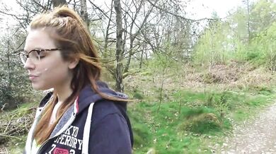 Facial cum walk in the woods - stranger walked past!