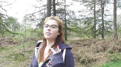Facial cum walk in the woods - stranger walked past!