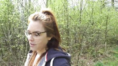 Facial cum walk in the woods - stranger walked past!