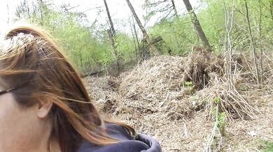 Facial cum walk in the woods - stranger walked past!